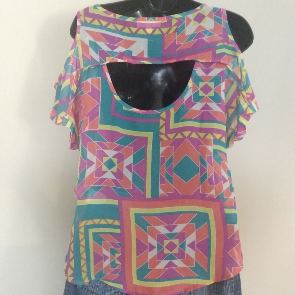 Love, Fire Cold Shoulder Sheer Top - Picture 2 of 8